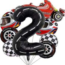 40-Inch Black And White Striped Racing Car Pattern, Tire, Grid Design, Number Balloon For Birthday Party Decor - Multicolor - View 10