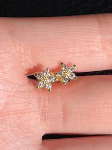 1 Đôi bông tai đính đá Cubic Zirconia thời trang, trang sức dành cho nữ, thích hợp làm quà cưới, đính hôn, kỷ niệm, dự tiệc, quà tặng ngày Valentine. - Vàng - Xem 4