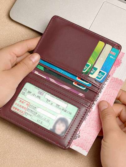 Men's Short Wallet, Leather-Feel Wallet With Coin Pouch, Card Holder, Solid Color Money Clip Wallet