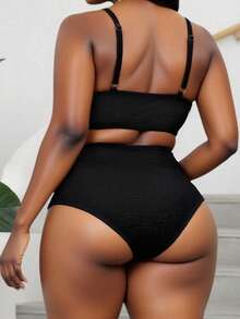 Slaydiva Conjunto de tankini de traje de baño con volantes en el borde, tirantes con cordón y unicolor para mujer de talla grande - Negro - Ver 2