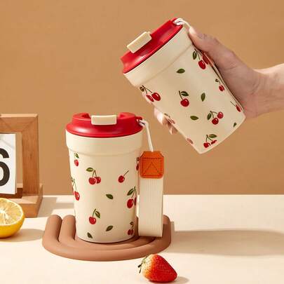 1 pieza Taza de café portátil de plástico de 350/400ml con cuerda de nylon, vaso de agua sellado a prueba de fugas, vaso con tapa, resistente al frío y al calor para leche y café, taza reutilizable para beber, adecuada para estudiantes y adultos en casa, escuela, dormitorio, oficina, campamento al aire libre, picnic, viaje, vuelta al colegio