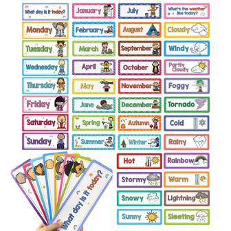Lachilly 40 PCS Weather / Season / Months / Week Flashcards Montessori English Words Learning Cards Kids Educational Poster Kindergarten Teacher Teaching Aids Homeschool Classroom DecorationSchool, Student,Stationery,School Supplies