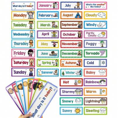 40 张天气/季节/月份/周抽认卡蒙特梭利英语单词学习卡儿童教育海报幼儿园教师教学辅助工具家庭学校教室装饰学校、学生、文具、学校用品
