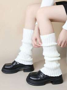 2 双女士纯色竖条纹保暖装饰可爱腿套，适合春秋冬季秋季配饰