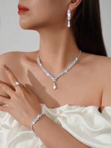 5-częściowy zestaw biżuterii luksusowej w kształcie łezki z Bliskiego Wschodu dla kobiet, w tym kolczyki, naszyjnik, bransoletka, pierścionek, odpowiedni na ślub, imprezę, święta, urodziny