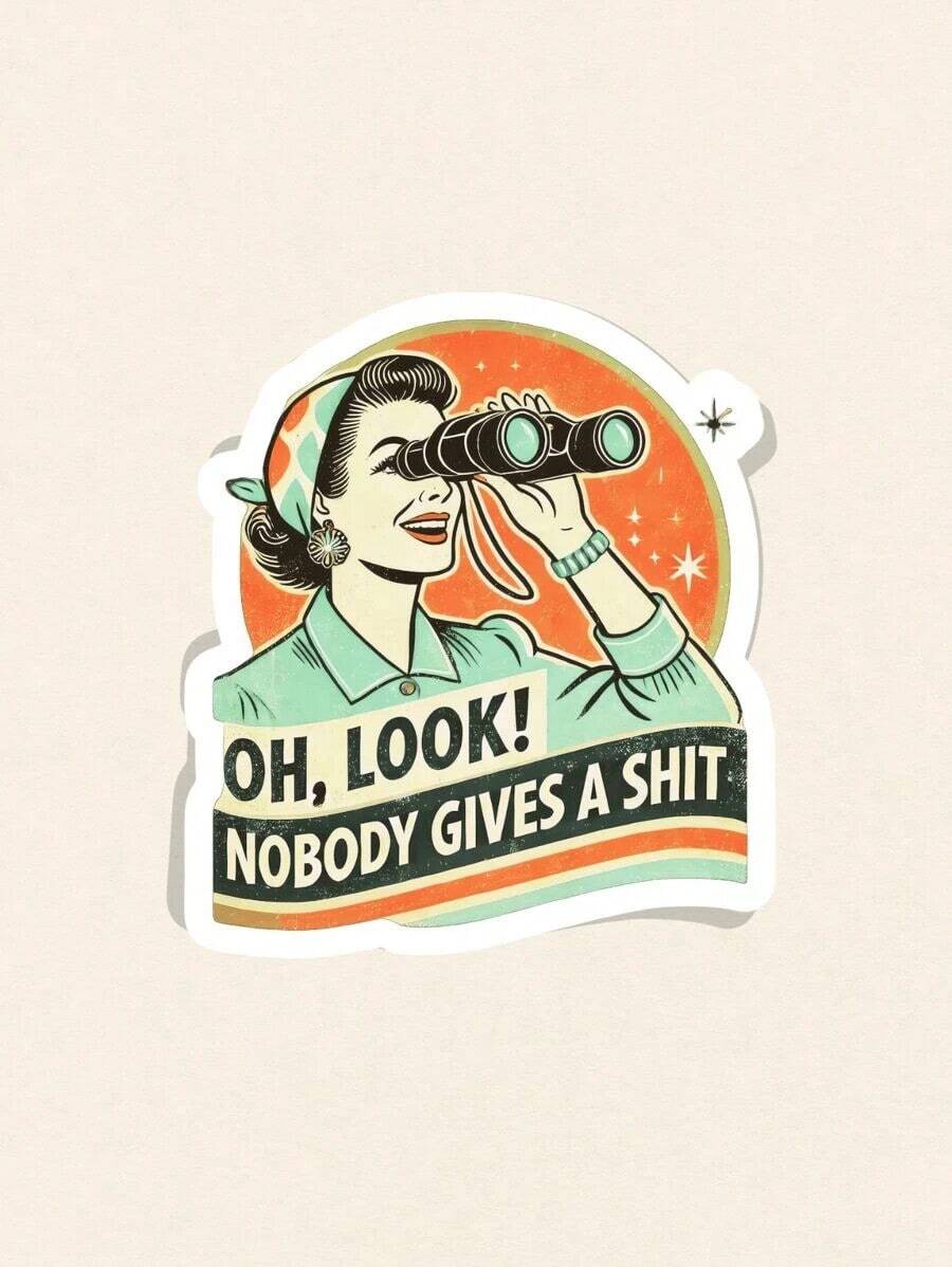 1pc Retro Sticker, Oh Look, Nobody Gives A , Gen X Sticker, Sarcastic Sticker, Funny Laptop Decal, Retro Sunset Sticker, Stickers For Tablet - Multicolor - View 1
