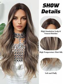 24英寸渐变棕色波浪假发，女士款 - 合成纤维中分自然蓬松假发 - 适合日常佩戴及各种场合 - 彩色 - 查看 7