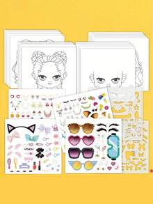Fashion Enlightenment Makeup Coloring Sticker Toys, Cute Creative Makeup Sticker Coloring Books, Suitable For Children Aged 3-8. Learn Makeup Techniques, Cultivate Aesthetic Awareness, And Enjoy The Fun Of DIY Makeup! Can Exercise Children's Exploration Ability, Creativity And Interest In Fashion Design. Portable Travel Coloring Sticker Toys, Suitable As Birthday Gifts And Christmas Gifts For Girls.