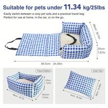 Sedile rialzato per auto per animali domestici pieghevole, letto per cani/gatti in tessuto scozzese traspirante, rimovibile, per viaggi all'aperto, adatto per cani di piccola taglia come Barboncino, Chihuahua, Bichon Frisé