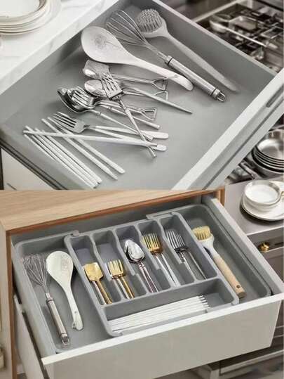 1PC Expandable Kitchen Utensil Organizer, Adjustable Drawer Divider Tray With Compartments For Forks, Knives, Chopsticks Cutlery.
