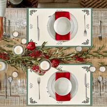 Farmhouse Christmas Plaid Dining Table And Kitchen Decor, Holiday Placemats Set - Red And Green, 2/4/6/8 Piece Set, Linen Placemats, Breakfast Placemats, Kitchen Accessories, Easy Clean Placemats, Suitable For Home, Dining Room, Restaurant Decor