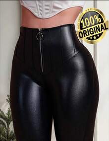 Cirre High Waist Leggings With Metallic Zipper, Butt Lift, Polyamide Power Kit - 璀璨黑曜石 - 查看 1