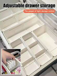 Caja de almacenamiento que se puede redimensionar y ajustar con divisores / Caja de almacenamiento de cocina / Caja de almacenamiento de cosméticos / Caja de almacenamiento de papelería / Compatible con varios tamaños de cajones / Almacenamiento multifuncional / Organizador de partición perfecto Caja de almacenamiento con compartimentos multifuncionales