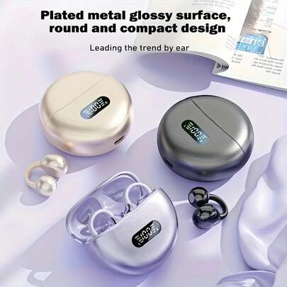 Open-Ear Headphones, Wireless Earphones, Ear Clip Design, Semi-In-Ear Style, Round Matte Appearance, Built-In Microphone, Supports Call Function. Touch Control Feature. Valentine's Day Headphones With Type-C Charging Port (USB Charging Cable Not Included)