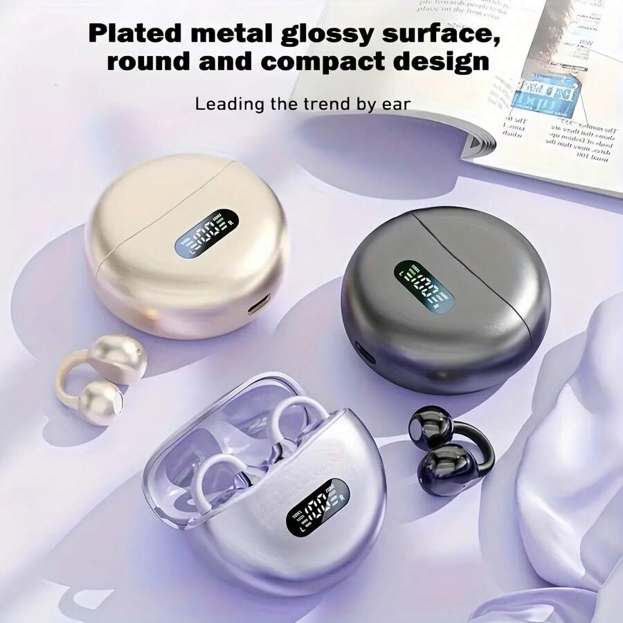 Open-Ear Clip-On Earbuds With Built-In Microphone, Sports Headphones, Type-C Charging Port, (USB Charging Cable Not Included)