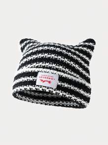 1pc Unisex Rabbit Ear Knitted Hat, Outdoor Street Beanie, Acrylic Yarn Hat For Party