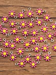 10 Pieces, 10 Colors, 7X10mm Stainless Steel Accessory, Plant Charm, Colorful Droplet Sunflower And Daisy Pendant