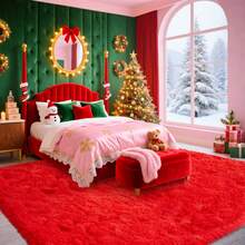 WISH TREE 8x10 Area Rugs For Living Room, Fluffy Shaggy Rug Soft Carpets, Big Rugs For Bedroom Dorm Home Decor Aesthetic Red - 紅色 - 查看 3