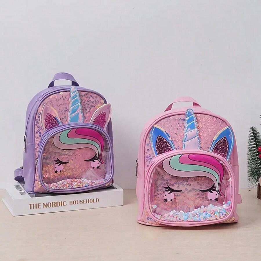 1pc Unicorn Sequin Backpack - Made Of Faux Leather, Cute Style, Lightweight, Wipe Clean With Wet Wipes, Adjustable Shoulder Straps, Zipper Closure, Polyester Lining, Suitable For College Students, Sequin Details, Ideal For School, Party, Back To School Gift