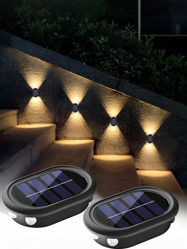 1/2pcs 6LED Cold/Warm Light Outdoor Solar Wall Lamp, Patio Garden Decor Lighting, Suitable For Outdoor, Christmas, Halloween, Back To School Gifts