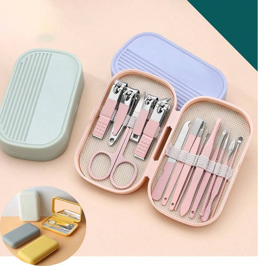 1 Set Of 14-Pcs Modern Stainless Steel Nail & Foot Care Tool Kit, Including Nail Clippers And Grooming Tools, With Portable Storage Case - Unisex Manicure Set, Fragrance-Free, No Electricity Or Battery Required
