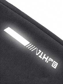 春秋青少年时尚纯色弹力腰裤，带反光印花装饰，休闲户外运动慢跑裤