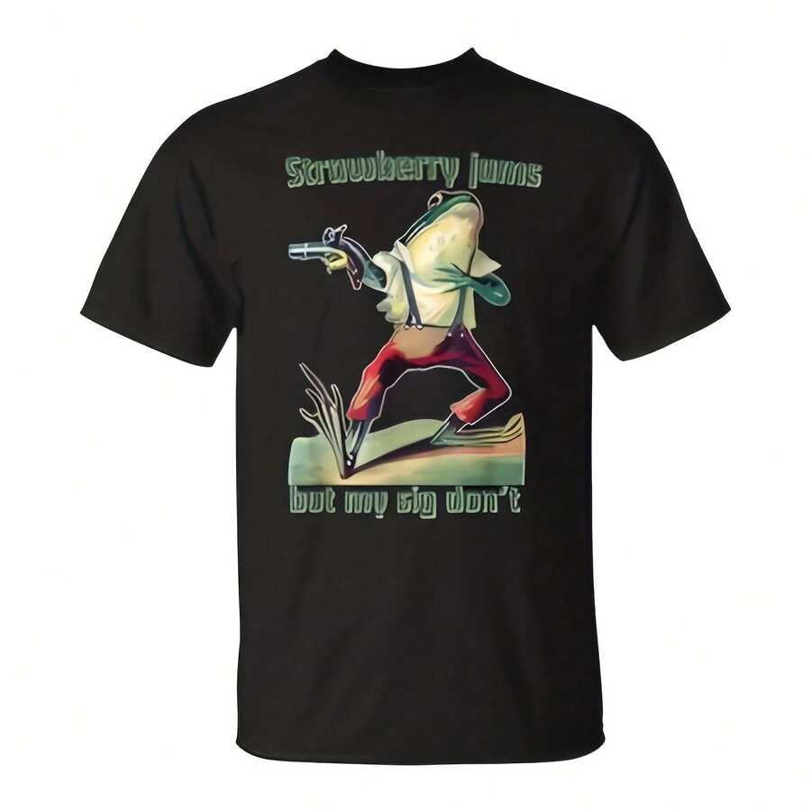 Strawberry Jams But My Sig Don't T-Shirt 220g Cotton Crew Neck Top With Gentle Be Yours Typography A81 - 黑色3 - 查看 1