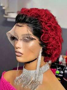 1B/Red 6inch Pixie Cut Wig Human Hair 13x1 Lace Frontal Wigs Human Hair Short Wig - S1/Red - View 1