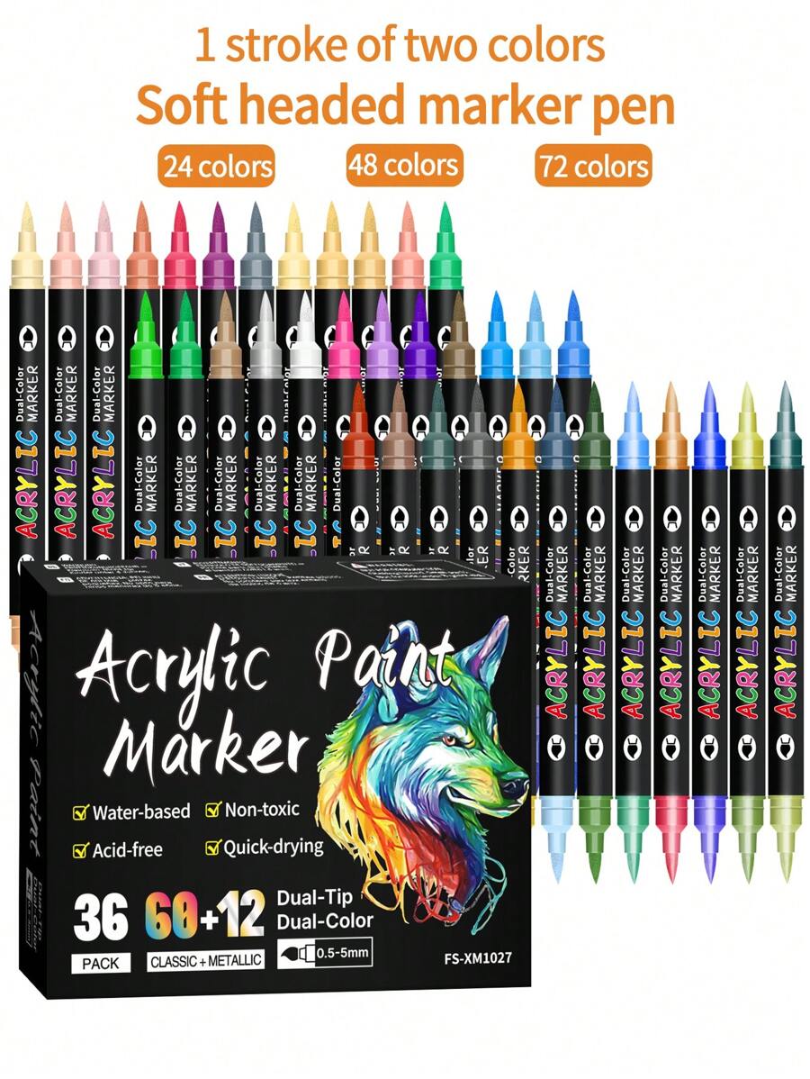 1 支双色酒精马克笔，双头丙烯双色毛笔，玻璃绘画重叠颜色，专业美术学生软绘图马克笔返校