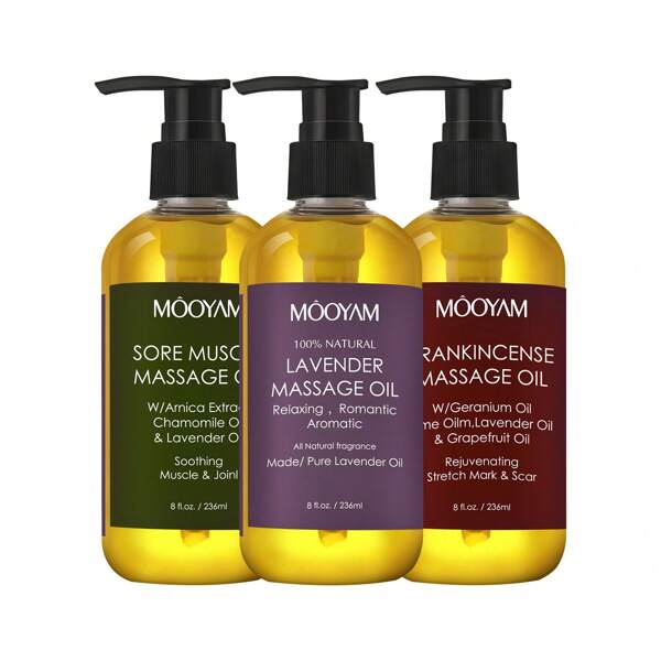 236ml Aceite de masaje corporal con esencia de lavanda y frankincense, para músculos doloridos, con aroma relajante y activador, aceite esencial 8 FL.OZ