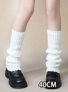 2 双女士纯色竖条纹保暖装饰可爱腿套，适合春秋冬季秋季配饰