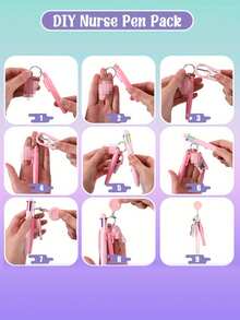 1件马卡龙色护士医生兽医伸缩笔套装，医用伸缩卷轴易拉扣ID扣徽章夹带剪刀便携式防丢笔套装工具钥匙扣包挂件男孩女孩朋友活动纪念品。万圣节配饰教师节圣诞节礼物创意包包挂饰汽车姐妹 - 彩色 - 查看 8