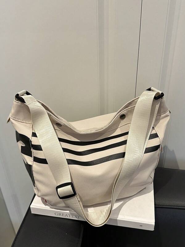 1pc Women's Casual Nylon Zipper Closure Shoulder Bag, Versatile Commuter Tote Bag With Large Capacity