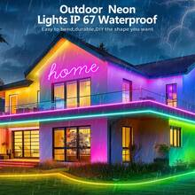 49.2 英尺 RGB LED 霓虹灯绳，RGB 灯，LED 灯带带遥控器户外 RGB 霓虹灯防水，音乐同步 LED 灯带，智能变色 DIY 模式霓虹灯柔性 LED 灯适用于卧室、室内、室外、游戏室装饰 - 彩色 - 查看 10