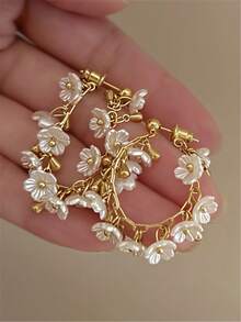 1对金属链花朵流苏长耳环，个性化时尚优雅耳环，适合女性、女孩、旅行、婚礼、派对、生日礼物 - 金色 - 查看 2