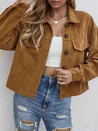 Giacca casual in velluto a coste con bavero, autunno/inverno per donna