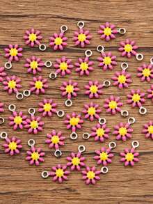10 Pieces, 10 Colors, 7X10mm Stainless Steel Accessory, Plant Charm, Colorful Droplet Sunflower And Daisy Pendant