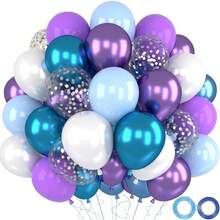 52PCS/Blue Purple Balloons Set, 52pcs Frozen Party Balloons With Blue Purple White Balloon Metallic Lilac Silver Confetti Balloon For Frozen Theme Birthday Party Decoration Wedding Baby Shower Winter - Multicolor - View 1