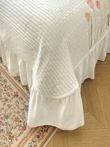 3pcs Floral Embroidery Bedding Set, Quilted Blanket And Pillowcase, Air Conditioning Quilt Blanket