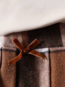 2pcs Girls Sweatshirt With Ruffle Trim & Dog Print + Plaid Skirt Set, Suitable For Spring & Autumn