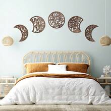 5 Piezas Decoración de pared colgante de fases lunares estilo bohemio sobre la cama, ornamento de pedimento de madera nórdica de fases lunares para sala de estar, dormitorio, hogar, decoración de apartamento, bar - Café integral - Ver 6