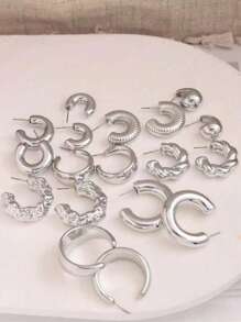 6-18PCS Luxury Gold Thick Twisted C-Shape Teardrop Earring Set, Suitable For Women Fashion Metal Geometric Round Earrings, Personalized Exaggerated CC Earrings Creative Vintage Hoop Earrings Set