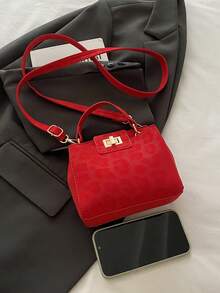 Mini bolso de hombro cruzado de color sólido y moderno con cierre metálico, bolso minimalista con múltiples bolsillos, adecuado para ir de compras, llevar la cartera, para mujeres jóvenes, e - Rojo 2 - Ver 7
