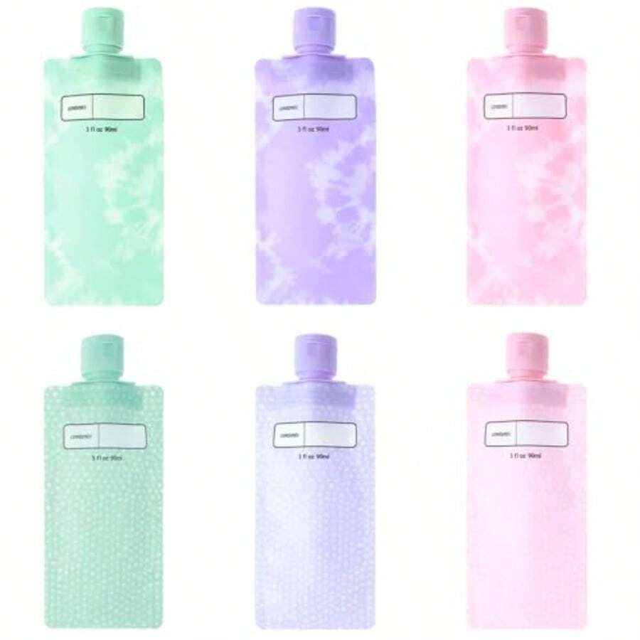 QY 6 PCS Travel Shampoo Pouches Refillable 3 OZ Liquid Pouches For Toiletry 90 Ml Empty Squeeze Pouch Portable Liquid Container For Hand Soap Lotion Face Cream 8502 - 如圖 - 查看 1