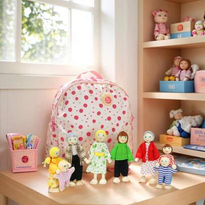 8pcs Wooden Family Doll Set,Exquisite Gift Box Packaging, Classic Miniature Figures For Dollhouse, Pretend Play Accessories For Kids, Mixed Color,Suitable For Christmas, Dollhouse, Home Decoration