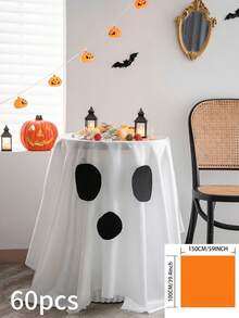 1pc Halloween Party Tablecloth, Solid Color Spooky Ghost Creative Coffee Table Cloth, Cute Ghost Face Dining Table Decor Suitable For Holiday Gatherings, Party Atmosphere Decoration, Essential For Halloween - White - View 9