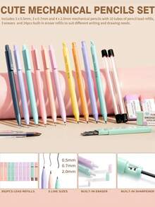 62PCS Large Capacity Pencil Pouch Stationery Pen Bag With Pastel Highlighters Black Ink Gel Pens Mechanical Pencils Set 0.5mm, 0.7mm & 2.0mm, Aesthetic School Supplies For Back To School Student & College Essentials Gifts - 米色草莓 - 查看 5