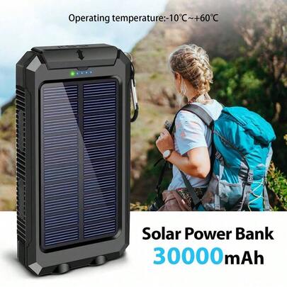 30000mAh Portable Solar Mobile Power with External Battery Charger And Powerful LED Light, 2 USB Charging Ports for Outdoor Camping, Hiking And Emergency Power Bank Portable Portable Power Bank Solar Power Bank Battery Power Bank