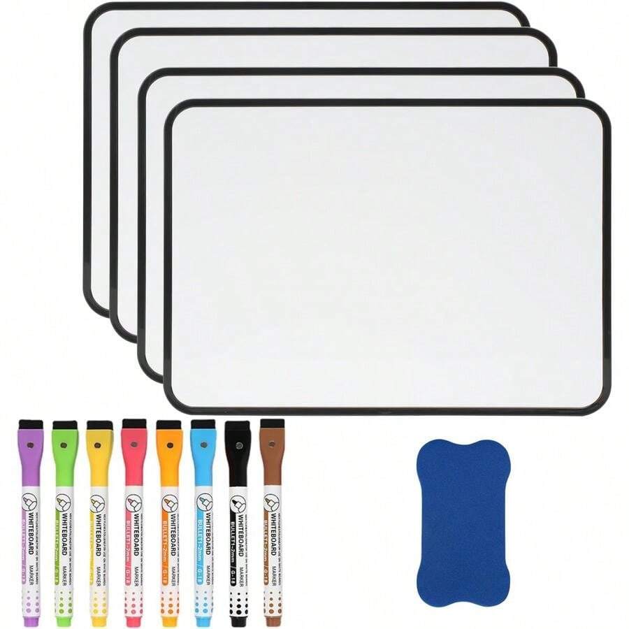 Dry Erase Mini Whiteboard, 4 Pcs A4 Small Whiteboard, Portable Double-Sided Dry Erase Board For Drawing In School &Amp; Home