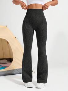 宽腰喇叭腿运动紧身裤 - 黑色 - 查看 4